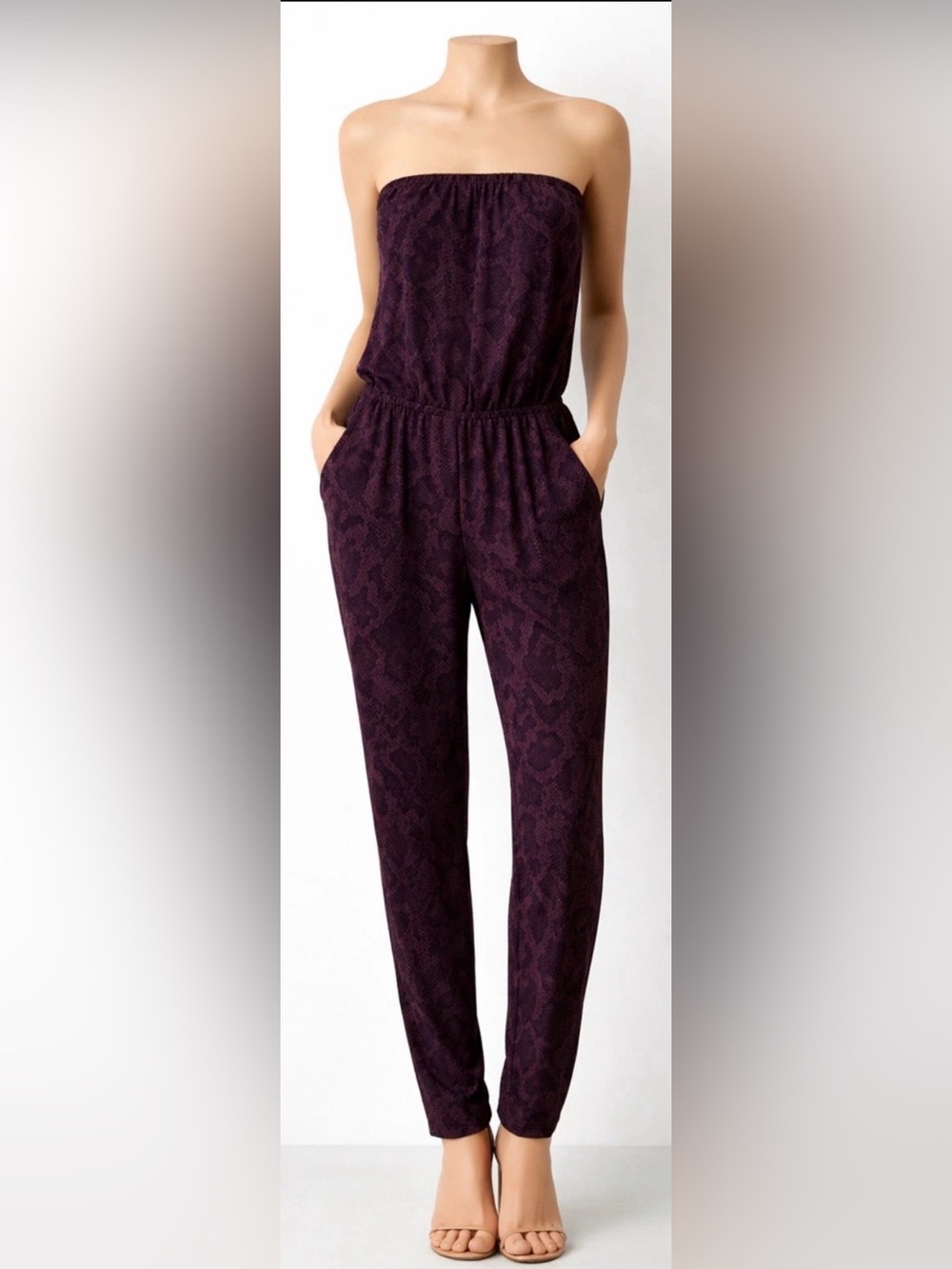 Joie women’s strapless jumpsuit in a beautiful plum/burgundy size medium